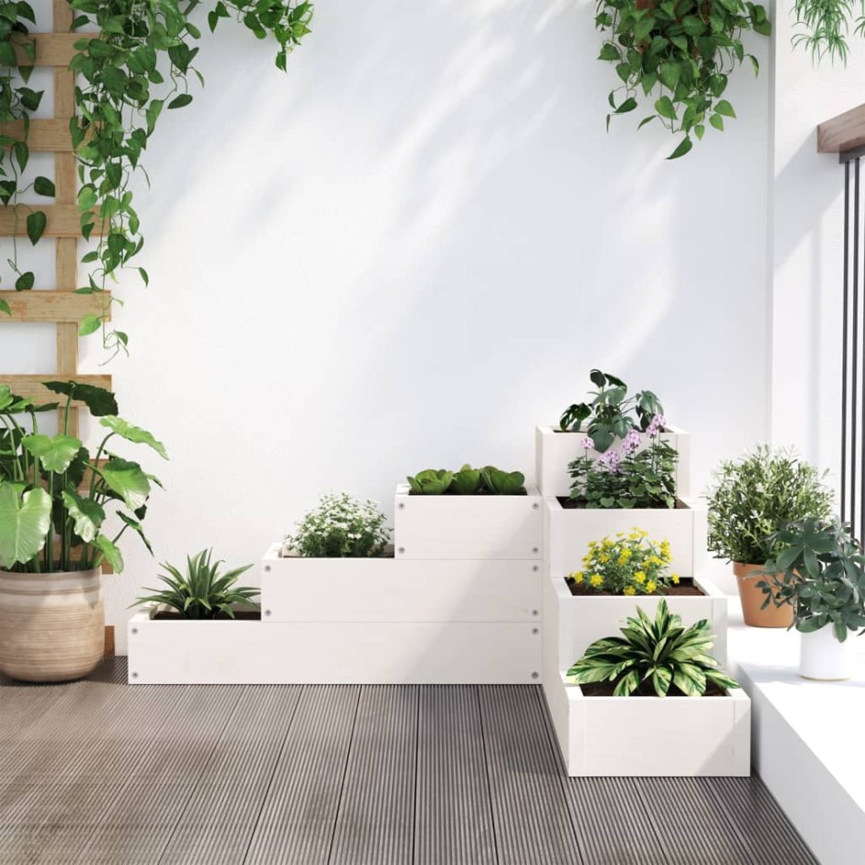 Jardinera 4 niveles madera maciza de pino blanca 80,5x79x36