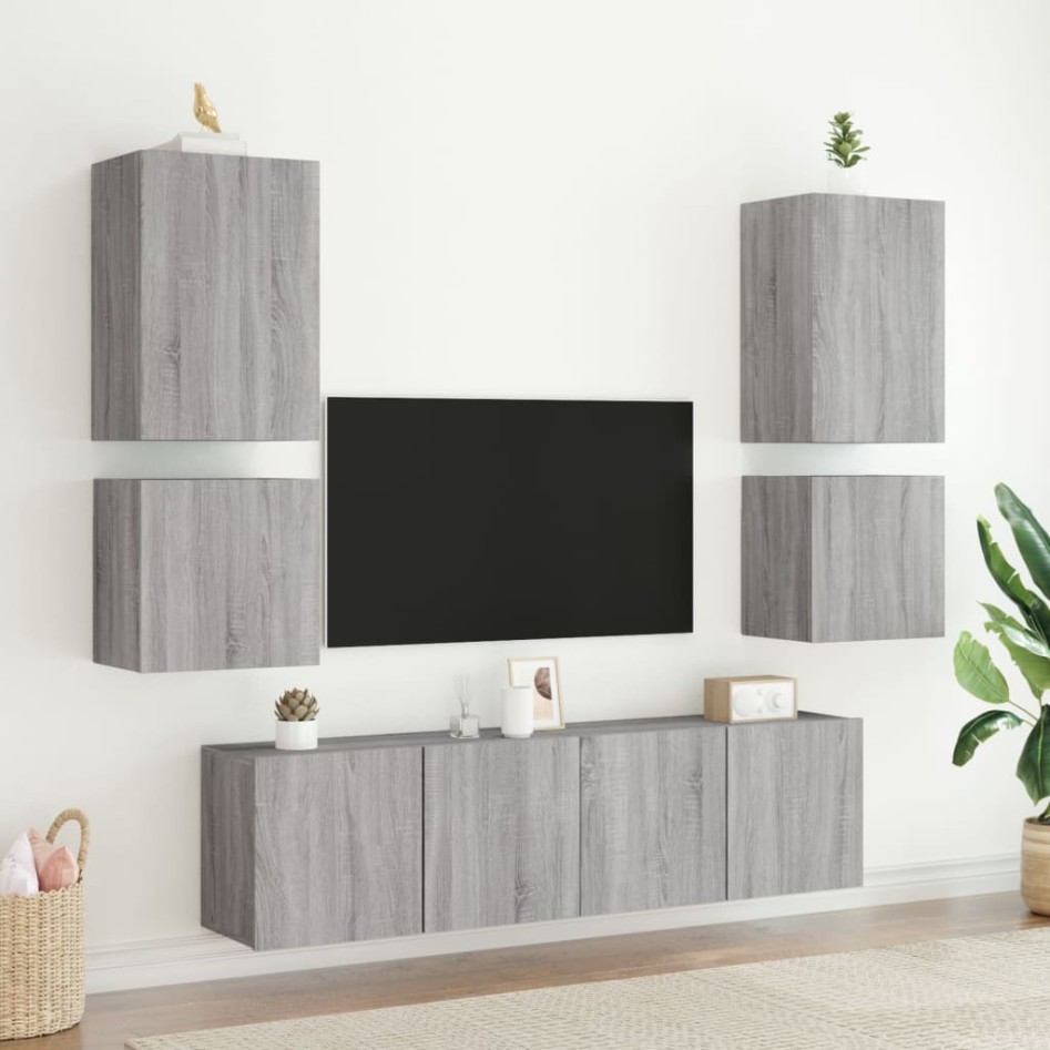 Muebles de TV de pared 2 uds madera gris Sonoma 40,5x30x40