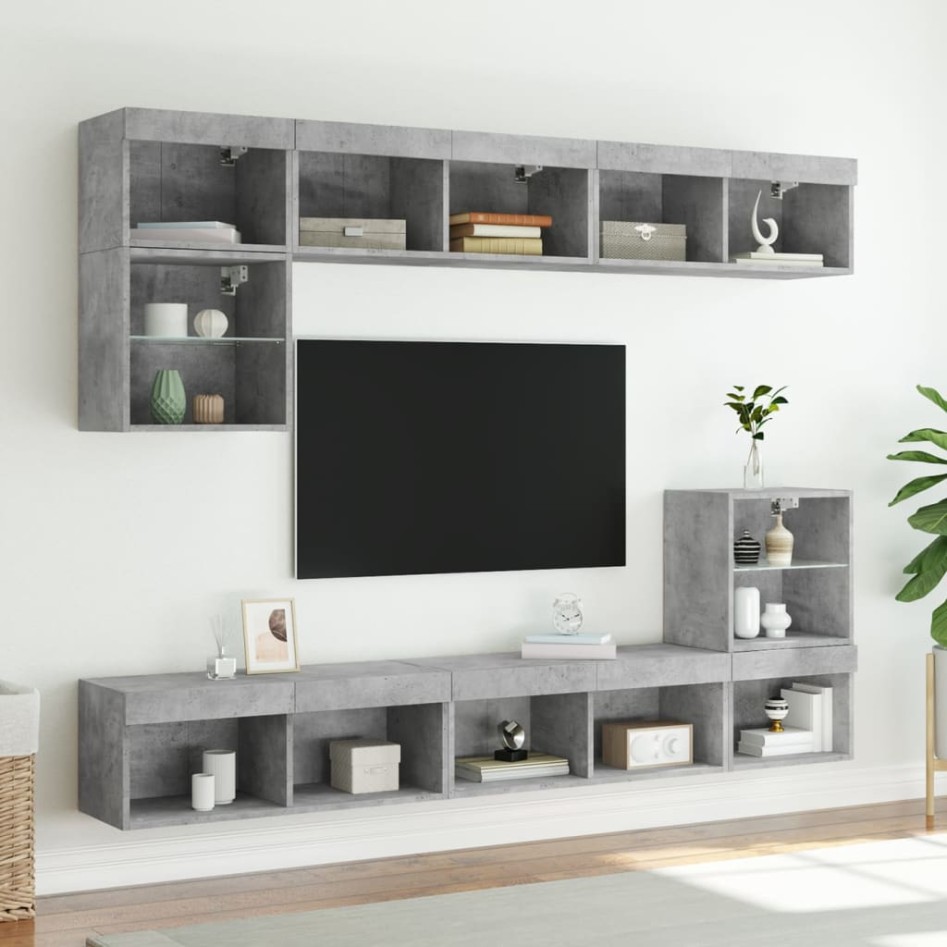 Muebles de TV con luces LED 2 uds gris hormigón 80x30x30
