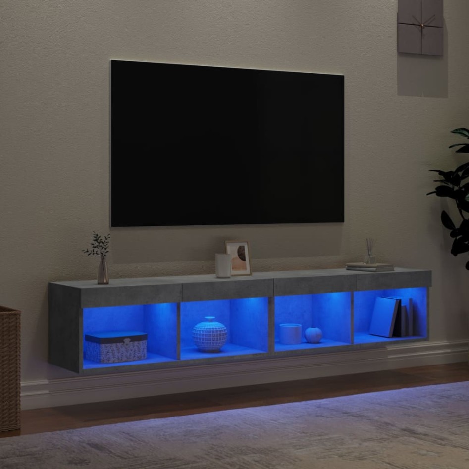 Muebles de TV con luces LED 2 uds gris hormigón 80x30x30