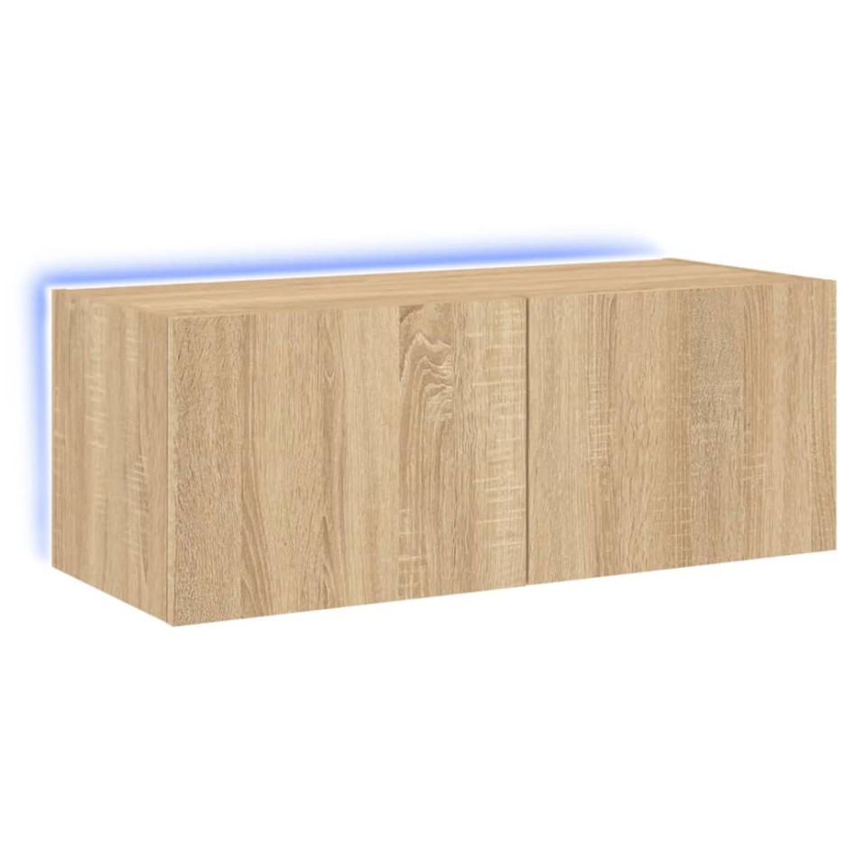 Mueble de TV de pared con luces LED roble Sonoma 80x35x31