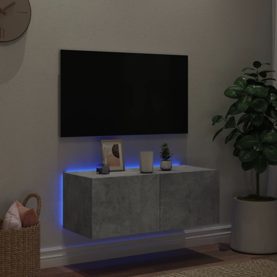 Mueble de TV de pared con luces LED gris hormigón 80x35x31
