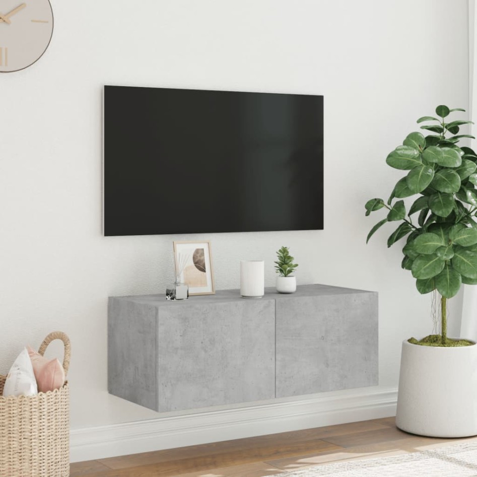 Mueble de TV de pared con luces LED gris hormigón 80x35x31