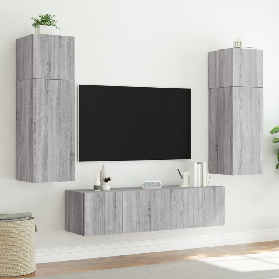Mueble de TV de pared con luces LED gris Sonoma 80x35x31