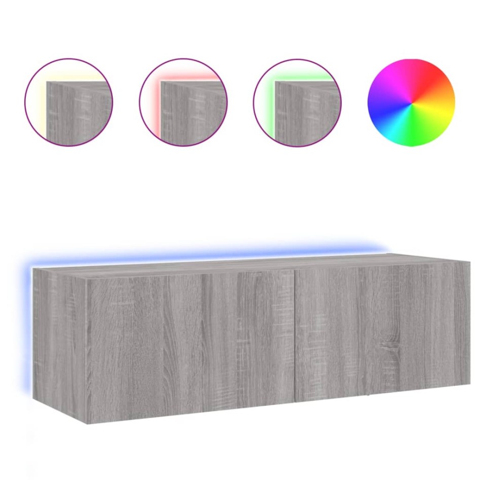 Mueble de TV de pared con luces LED gris Sonoma 100x35x31