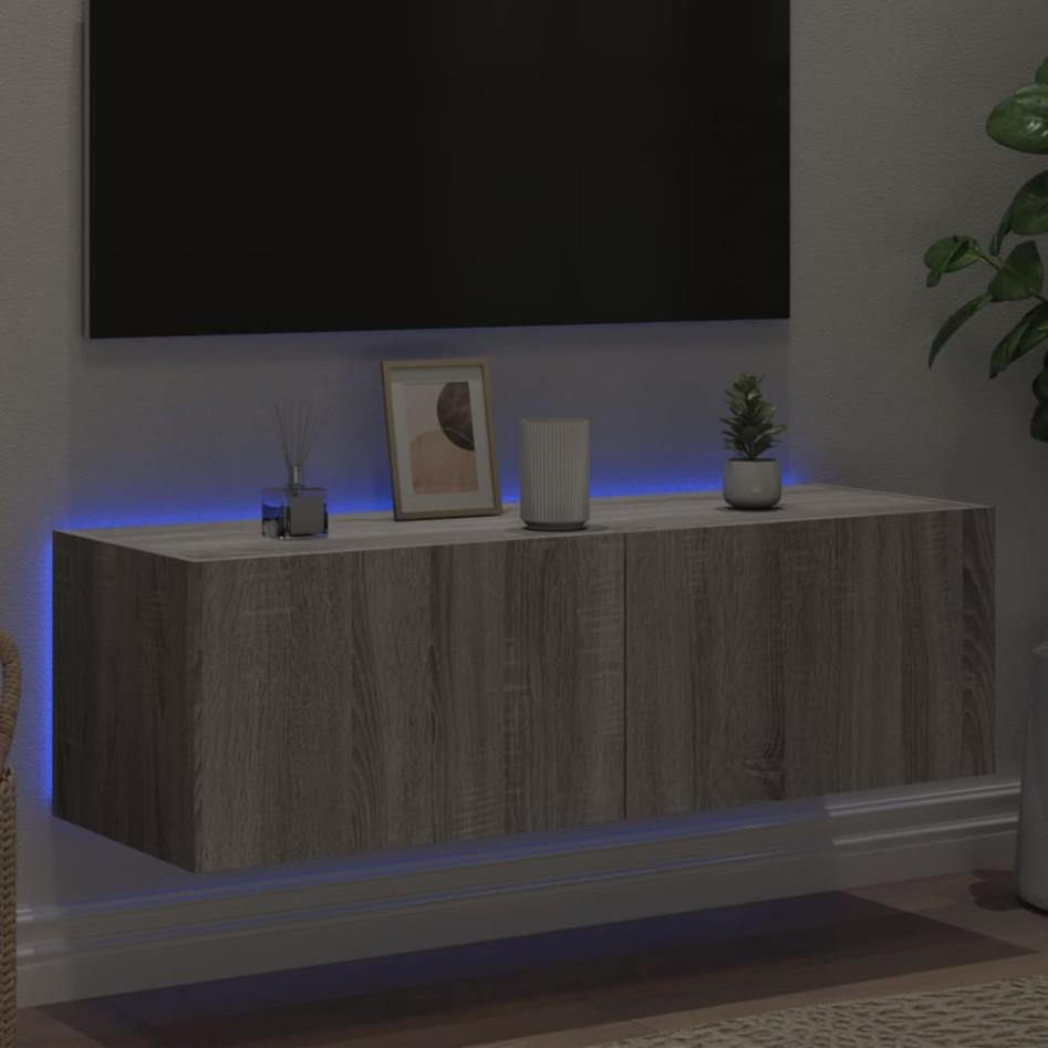 Mueble de TV de pared con luces LED gris Sonoma 100x35x31