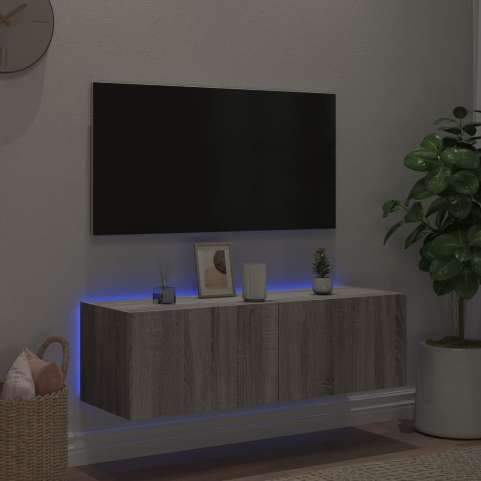 Mueble de TV de pared con luces LED gris Sonoma 100x35x31