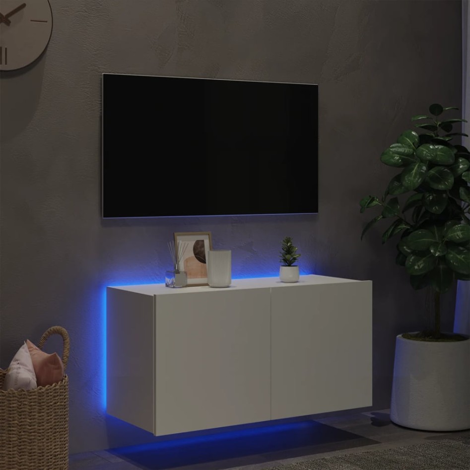 Mueble de TV de pared con luces LED blanco 80x35x41