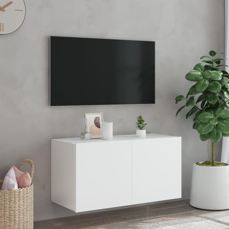 Mueble de TV de pared con luces LED blanco 80x35x41