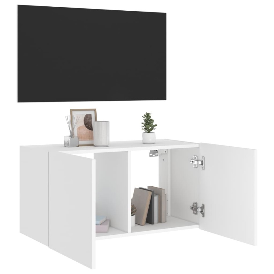 Mueble de TV de pared con luces LED blanco 80x35x41