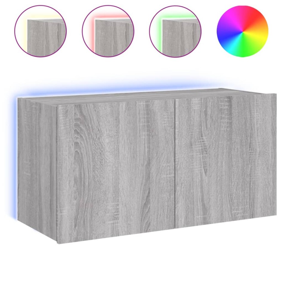 Mueble de TV de pared con luces LED gris Sonoma 80x35x41