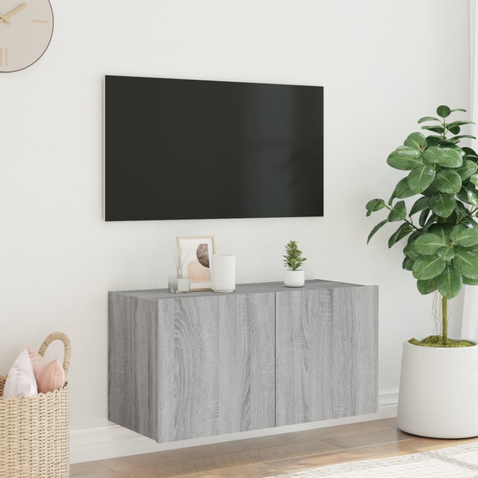Mueble de TV de pared con luces LED gris Sonoma 80x35x41