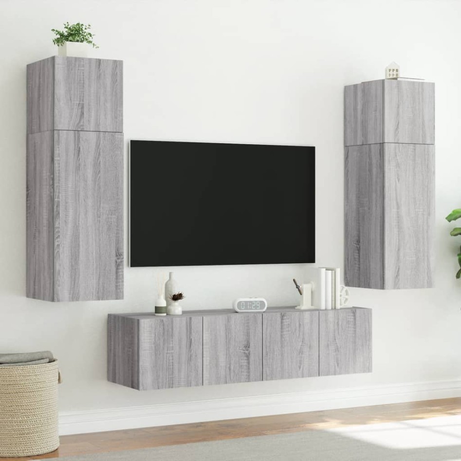 Mueble de TV de pared con luces LED gris Sonoma 80x35x41