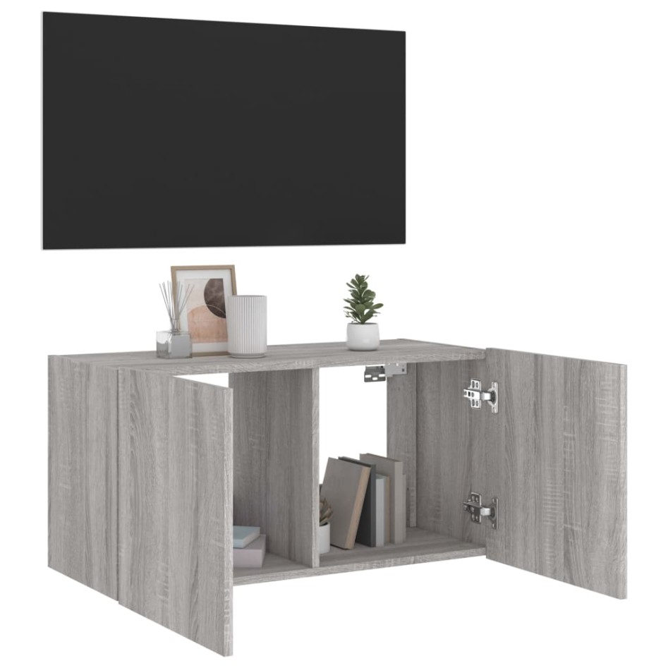 Mueble de TV de pared con luces LED gris Sonoma 80x35x41