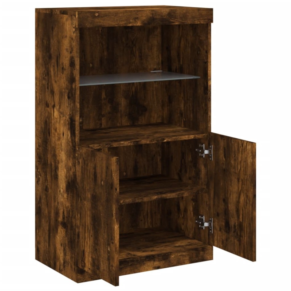 Aparador con luces LED roble ahumado 60,5x37x100