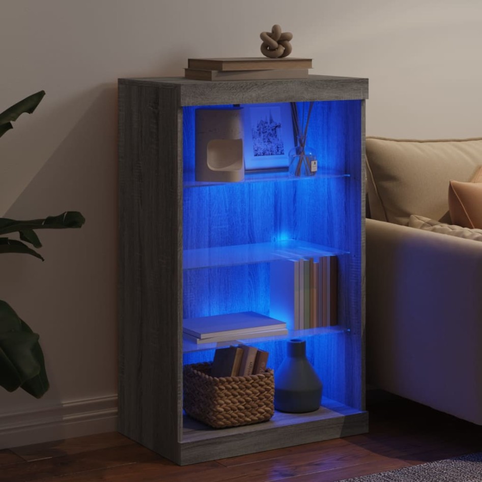 Aparador con luces LED gris Sonoma 60,5x37x100