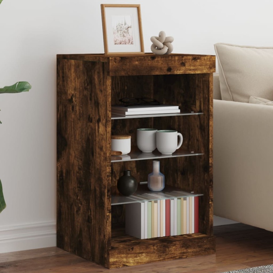 Aparador con luces LED roble ahumado 41x37x67