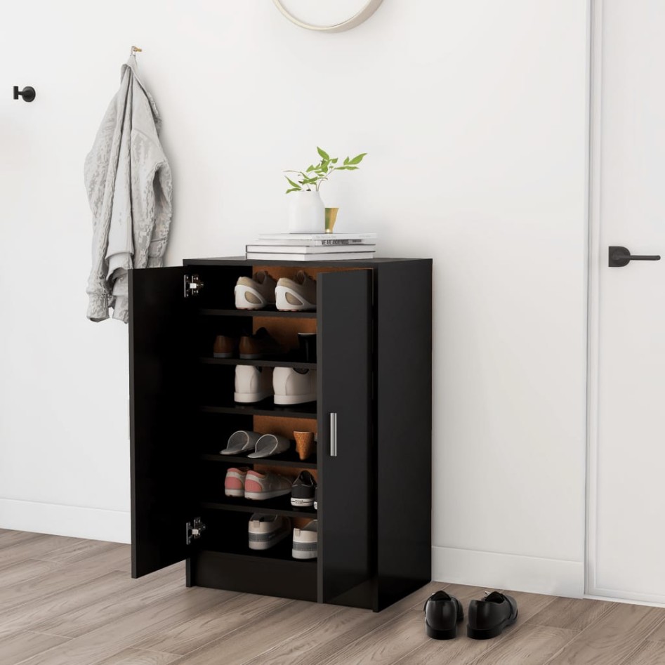 Mueble zapatero madera de ingeniería negro 60x35x92