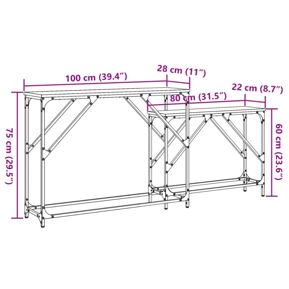 Mesas consola apilables 2 pzas madera ingeniería roble
