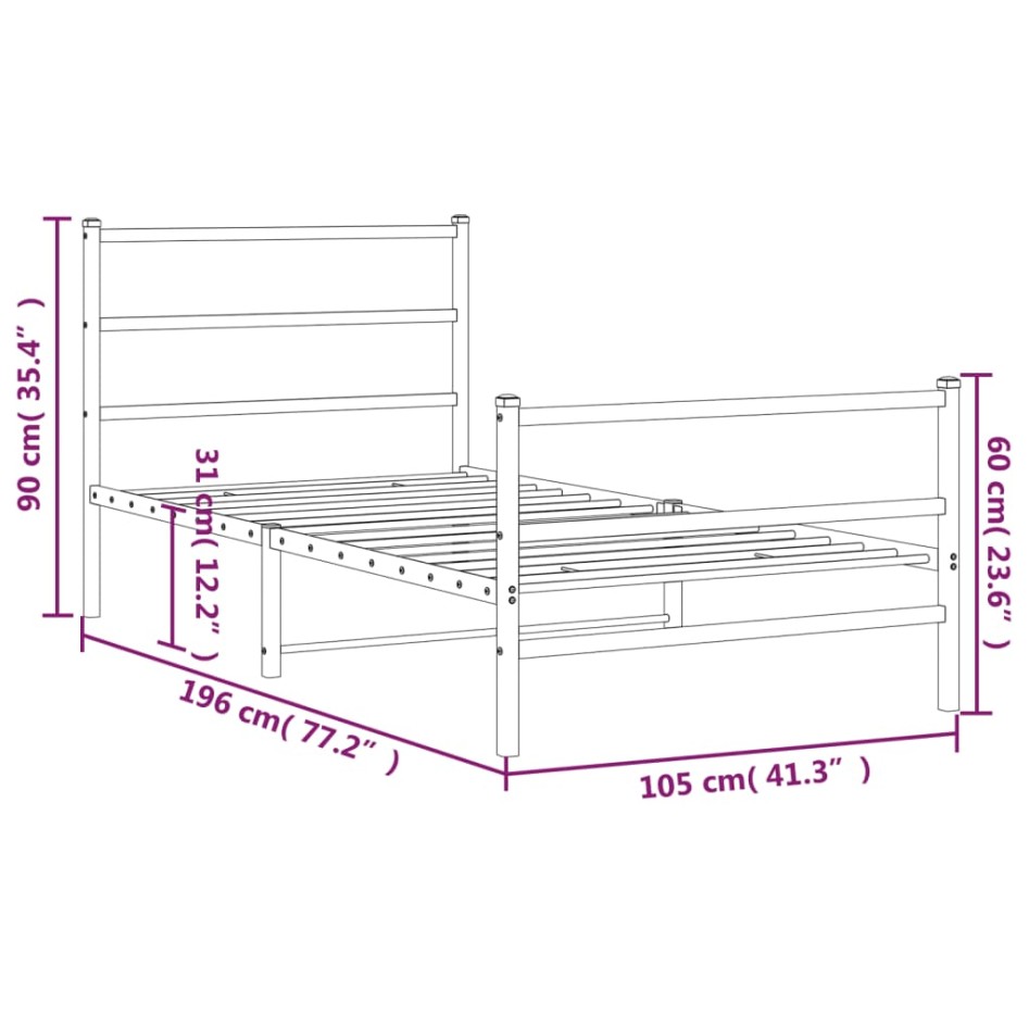 Estructura cama sin colchón con estribo metal negro 100x190
