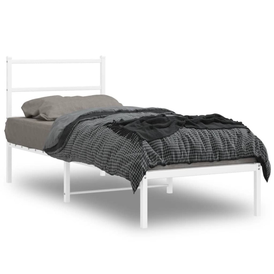 Estructura cama sin colchón con cabecero metal blanco 75x190