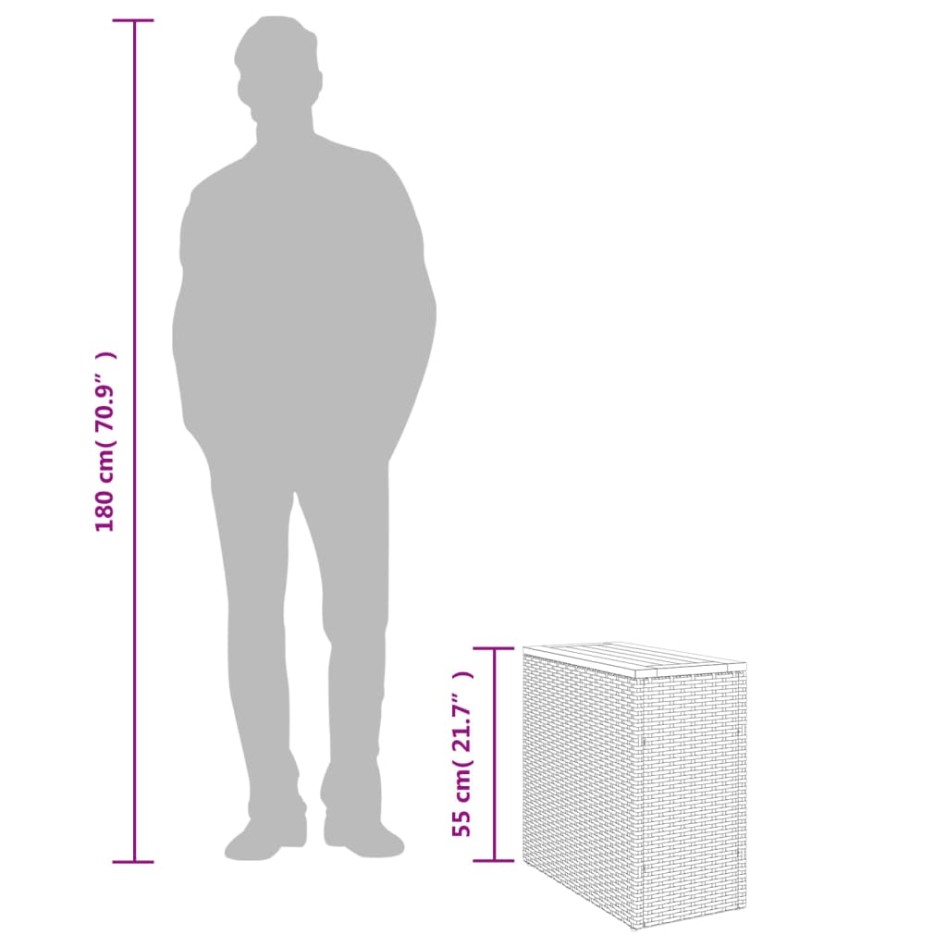 Mesa auxiliar jardín tapa madera ratán PE negro 58x27,5x55