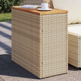 Mesa auxiliar jardín tapa madera ratán PE beige 58x27,5x55