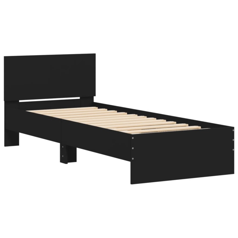 Estructura cama con cabecero madera ingeniería negro 90x200