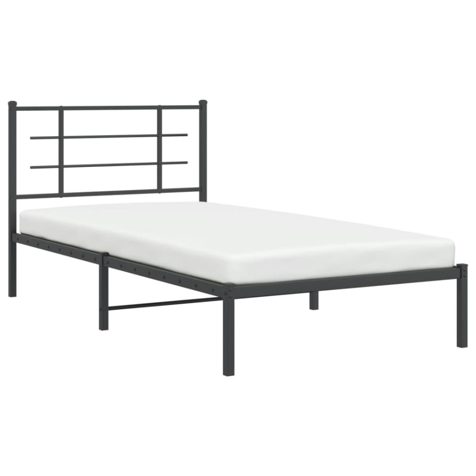 Estructura cama sin colchón con cabecero metal negro 107x203