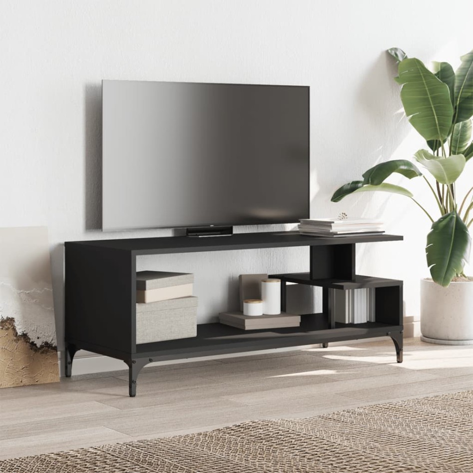 Mueble de TV madera de ingeniería y acero negro 102x40x41