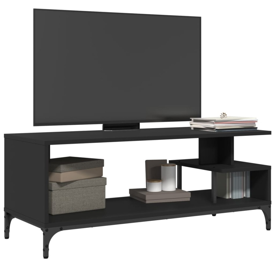 Mueble de TV madera de ingeniería y acero negro 102x40x41