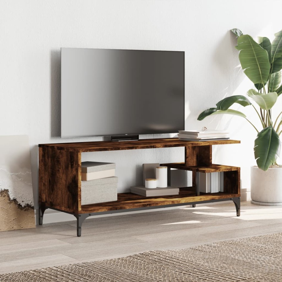 Mueble de TV madera de ingeniería y acero negro 102x40x41