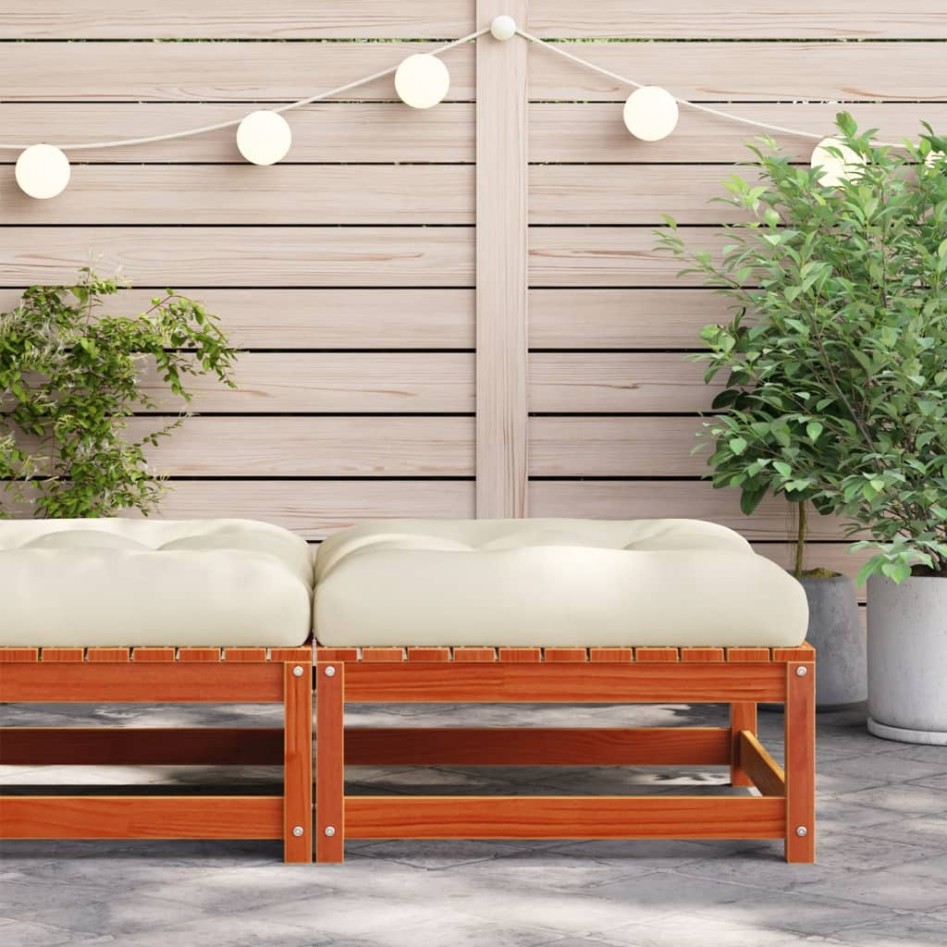 Taburete de jardín con cojín madera maciza de pino marrón