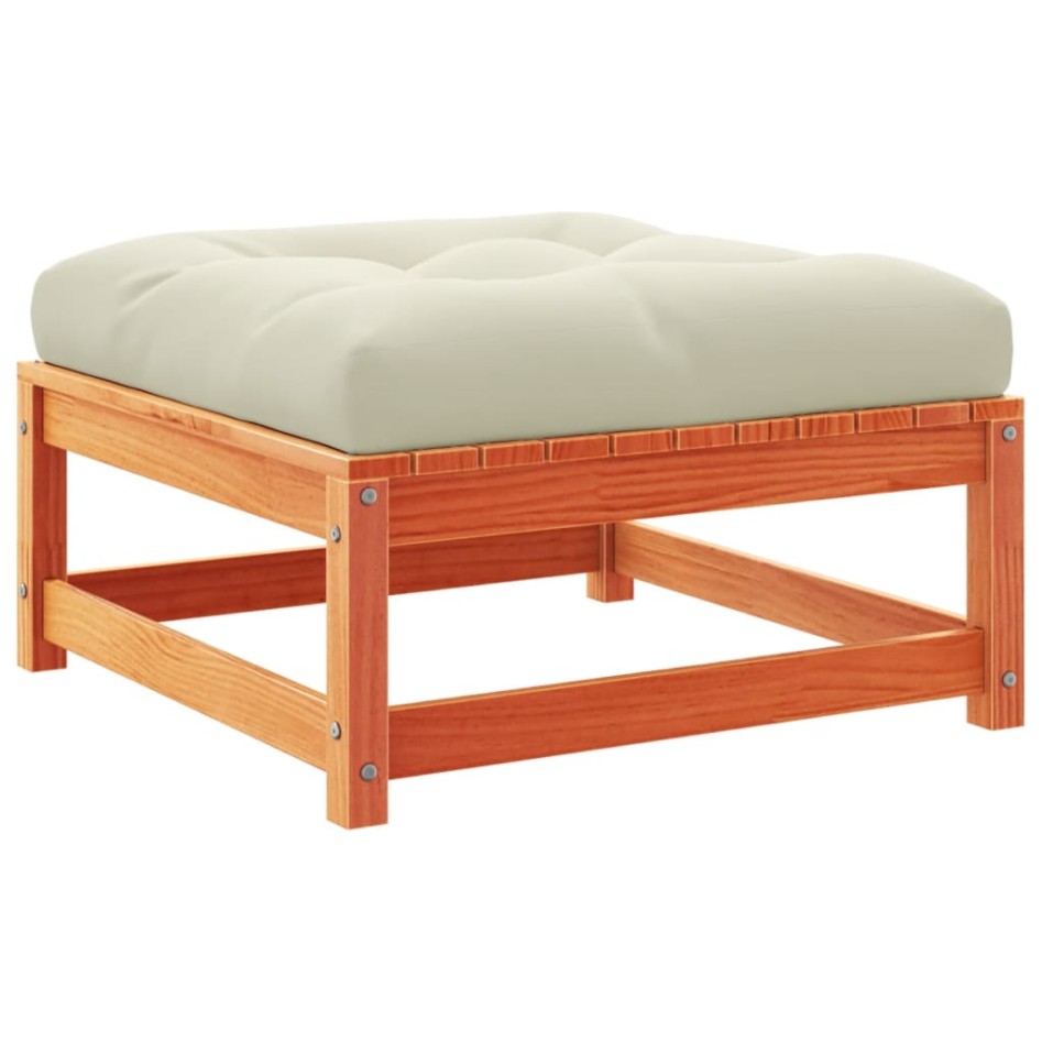 Taburete de jardín con cojín madera maciza de pino marrón