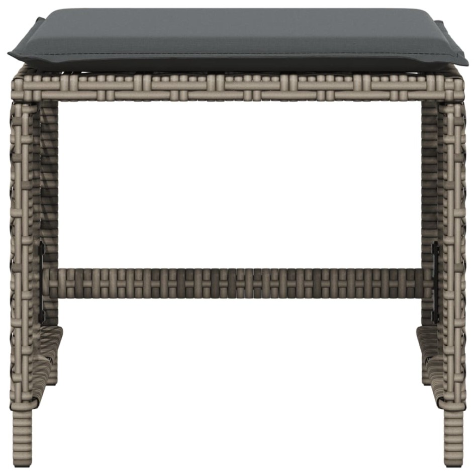 Taburetes de jardín con cojines 4 uds ratán PE gris 41x41x36