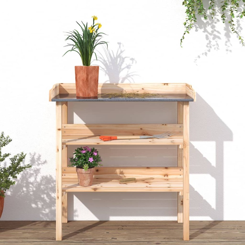 Mesa para plantas con estantes madera maciza abeto