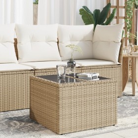 Mesa de jardín superficie de vidrio ratán PE beige 55x55x37