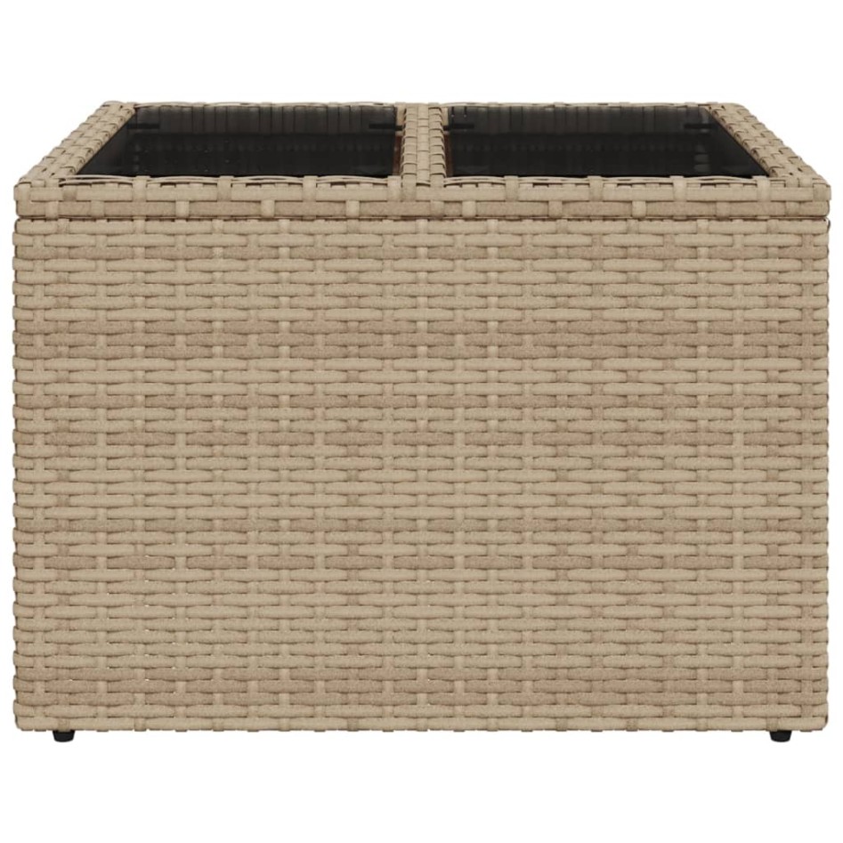 Mesa de jardín superficie de vidrio ratán PE beige 55x55x37