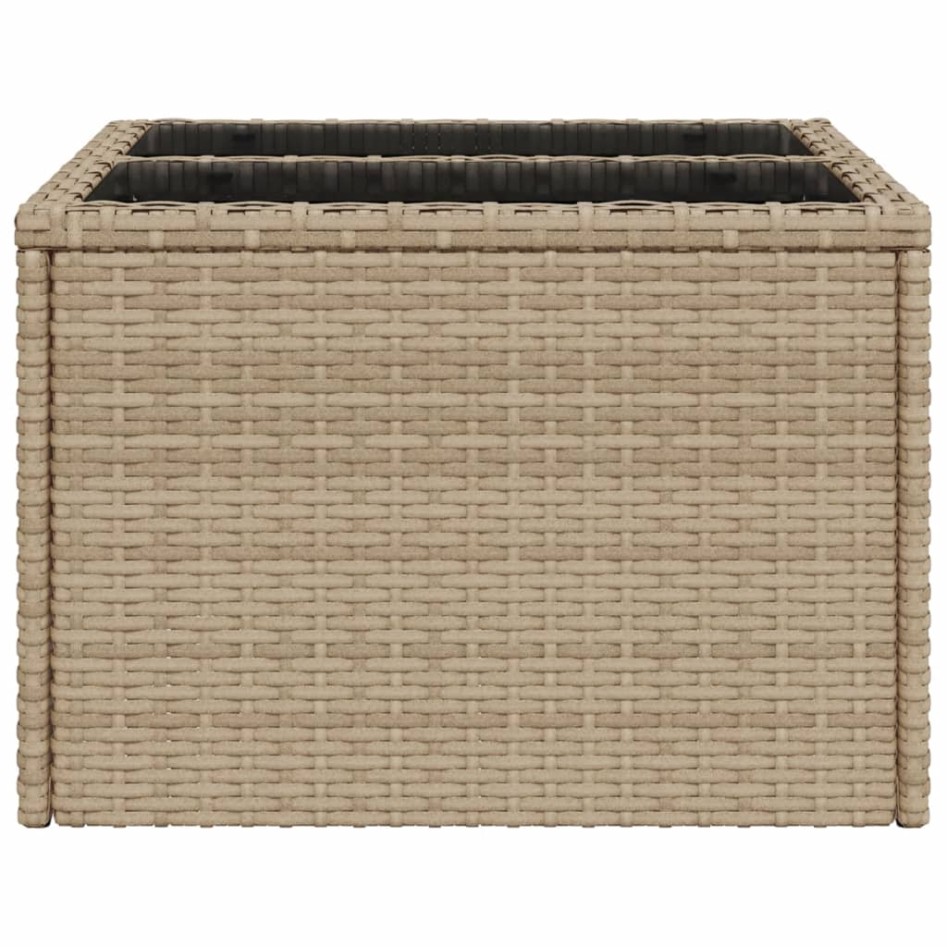 Mesa de jardín superficie de vidrio ratán PE beige 55x55x37