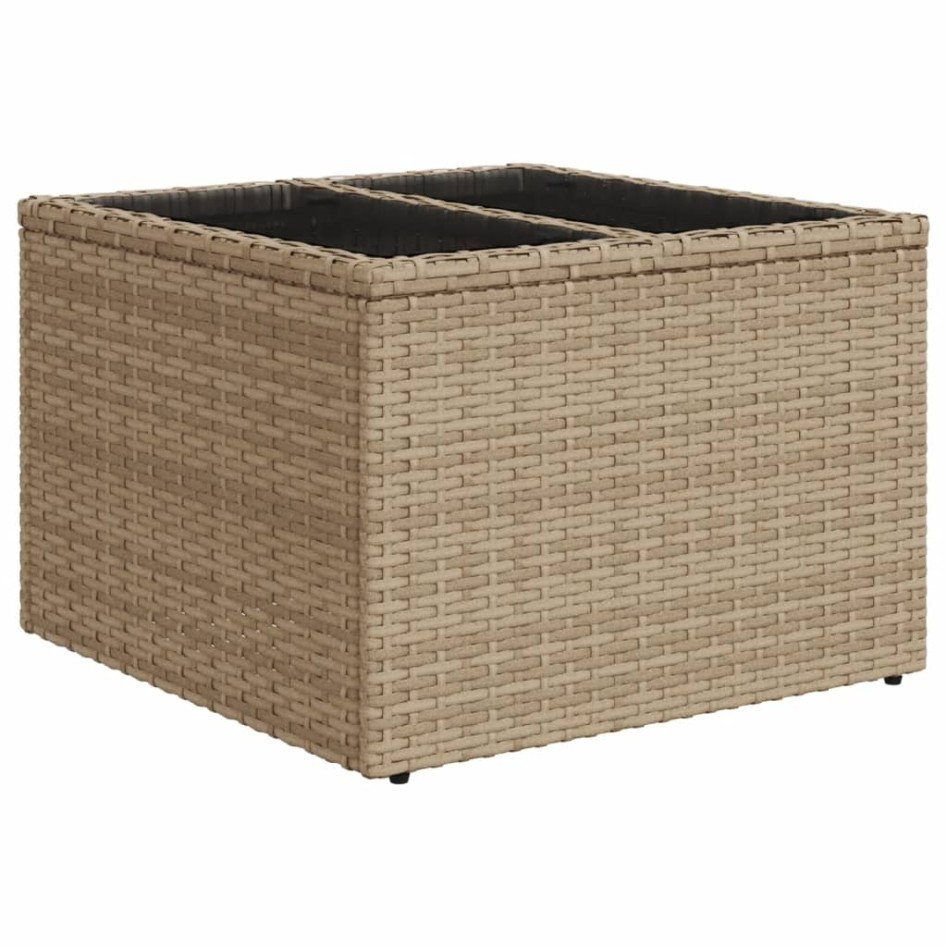 Mesa de jardín superficie de vidrio ratán PE beige 55x55x37