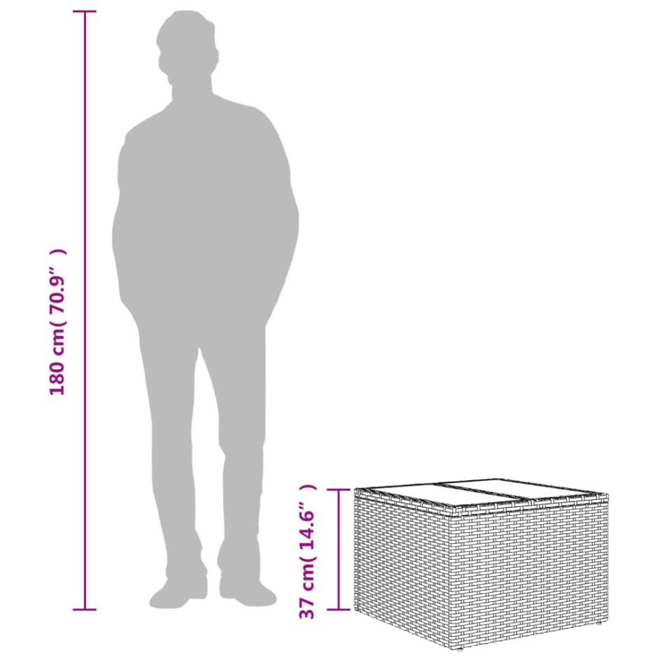 Mesa de jardín superficie de vidrio ratán PE beige 55x55x37