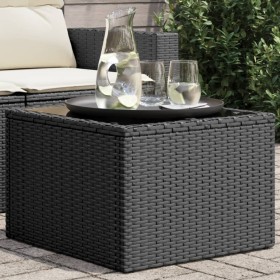 Mesa de jardín superficie de vidrio ratán PE negro 55x55x37