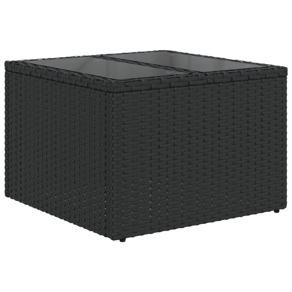 Mesa de jardín superficie de vidrio ratán PE negro 55x55x37