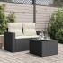 Mesa de jardín superficie de vidrio ratán PE negro 55x55x37