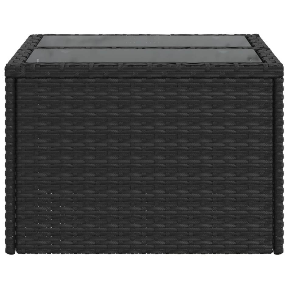 Mesa de jardín superficie de vidrio ratán PE negro 55x55x37