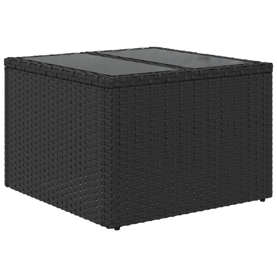 Mesa de jardín superficie de vidrio ratán PE negro 55x55x37