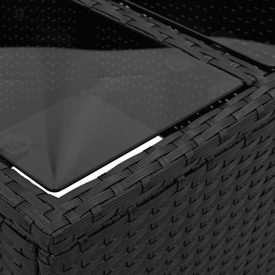Mesa de jardín superficie de vidrio ratán PE negro 55x55x37