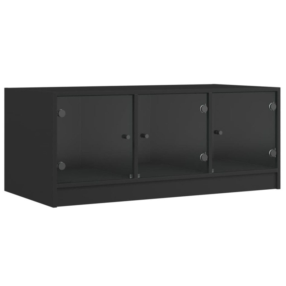 Mesa de centro con puertas de vidrio negra 102x50x42