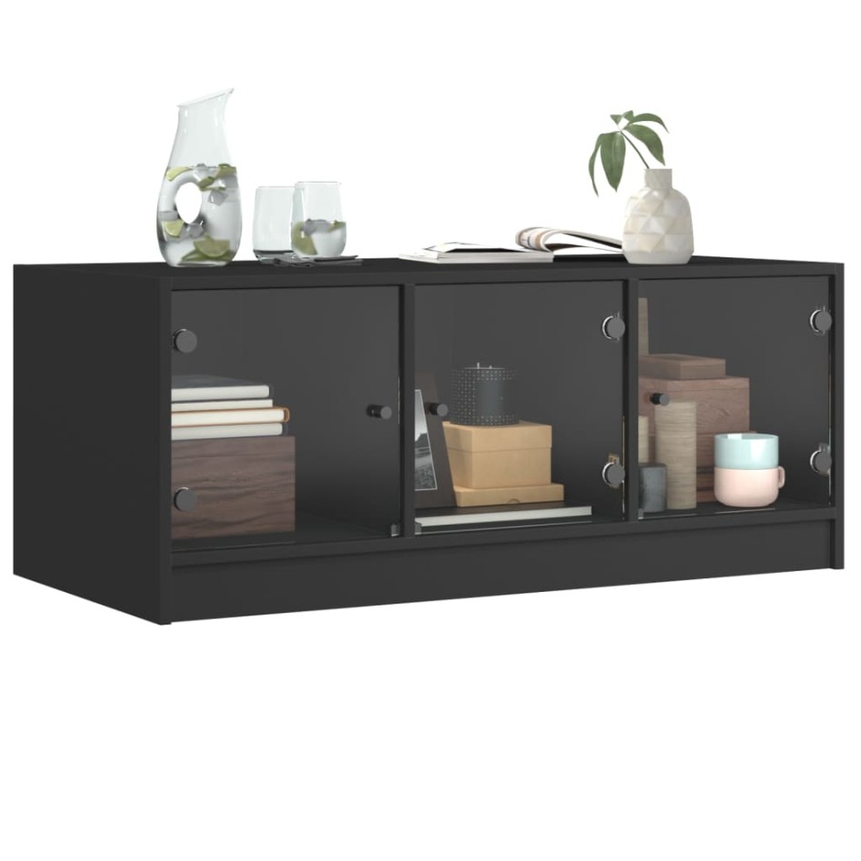 Mesa de centro con puertas de vidrio negra 102x50x42