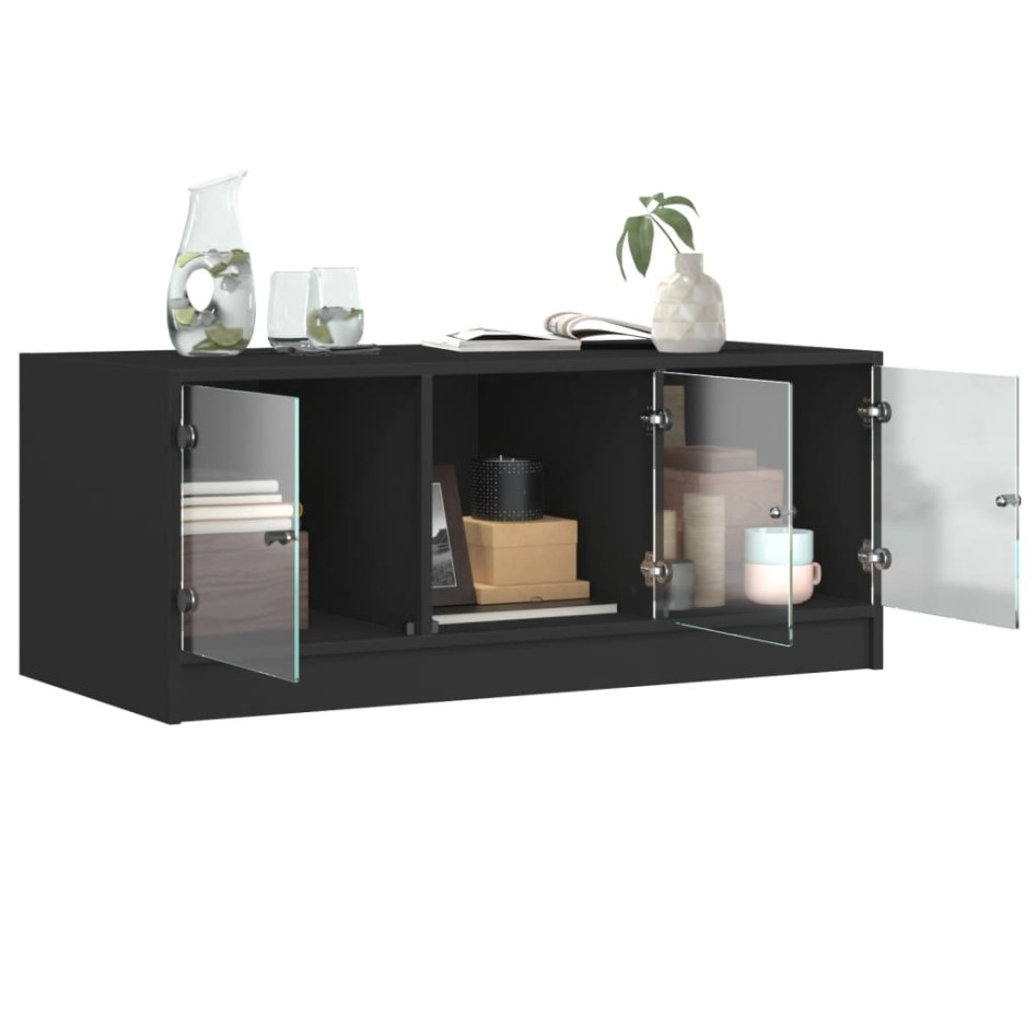 Mesa de centro con puertas de vidrio negra 102x50x42
